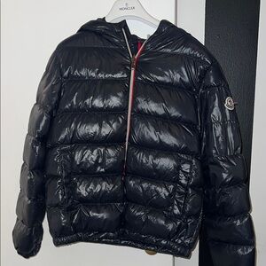 Moncler Shiny Blue Hooded Puffer Jacket